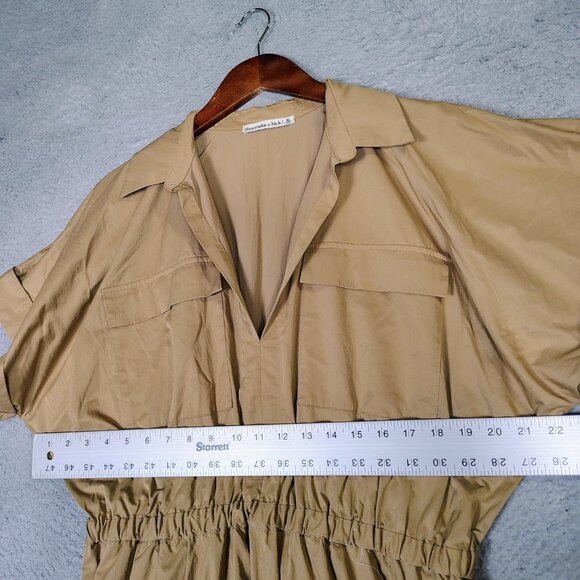 Abercrombie & Fitch Maxi Dress Women's XL Tan Elastic Waist Short Sleeve Utility - Picture 12 of 12